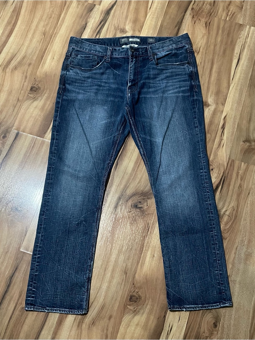 BKE Jake Straight Leg Jeans Men's Size 36S Dark Wash Blue Denim Buckle